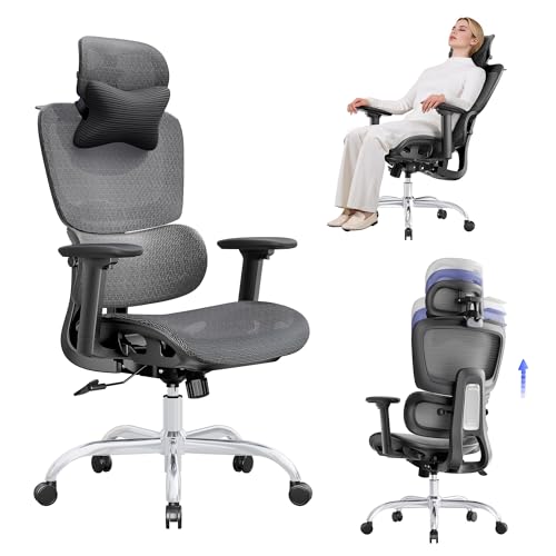 Ergonomic Office Chair with 3D Headrest, Computer Chair with Adjustable Backrest & 3D Armrest, Gaming Chair with Adaptive Lumbar Support, Mesh Backrest & Cushion, Black - color: Black, style: Eco