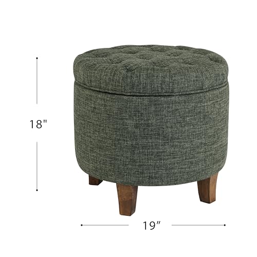 HomePop 19" Button Tufted Round Storage Ottoman - Green Clover Fabric - color: Green Clover Fabric