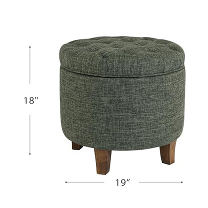 HomePop 19" Button Tufted Round Storage Ottoman - Green Clover Fabric - color: Green Clover Fabric