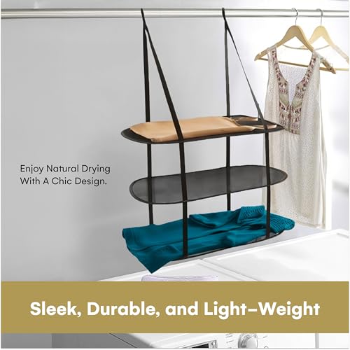 Greenco 3 Tier Over The Door Folding Drying Rack |for Clothing, Sweater, Garment, and Room Organization| Dryer Racks for Laundry Perfect for Small Spaces, Apartments, Dorm Rooms, and Bathrooms|Black