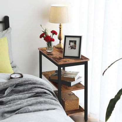 HOOBRO End Table, Simple Rustic Side Table with 3-Tier Storage Shelf, Narrow Nightstand for Small Spaces, for Living Room, Bedroom,Easy Assembly, Industrial Design, Rustic Brown and Black BF14BZ01 - color: Rustic Brown + Black