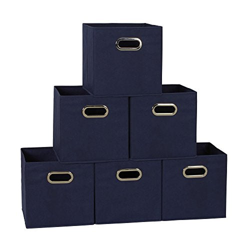 Household Essentials 81-1 Foldable Fabric Storage Bins | Set of 6 Cubby Cubes with Handles | Navy Blue, 6 lbs (Pack of 6) - color: Navy, size: 11” L x 11” W x 11” H (Pack of 6)