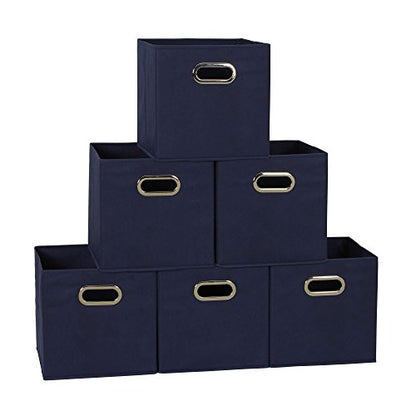 Household Essentials 81-1 Foldable Fabric Storage Bins | Set of 6 Cubby Cubes with Handles | Navy Blue, 6 lbs (Pack of 6) - color: Navy, size: 11” L x 11” W x 11” H (Pack of 6)