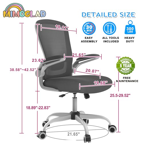 Mimoglad Home Office Chair, High Back Desk Chair, Ergonomic Mesh Computer Chair with Adjustable Lumbar Support and Thickened Seat Cushion - color: Dim Gray