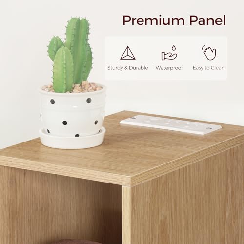 MAHANCRIS Narrow Nightstand, Narrow End Table with Charging Station, Skinny Bedside Table for Small Spaces, Mid Century Modern Night Stand for Bedroom, Living Room, Natural ETNA30E01 - color: Natural