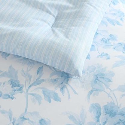 Laura Ashley - Twin Comforter Set, Bedding Set Includes Matching Bed Sheets, Sham & Pillowcase, Medium Weight, Oeko-TEX Certified (Anja Blue) - color: Anja Blue, size: Twin