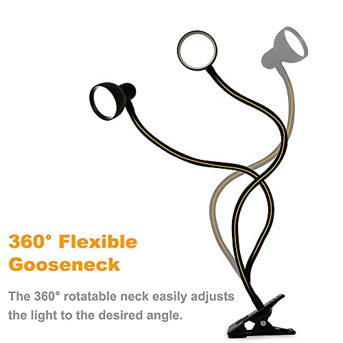 LiFMIRA Clip-on Reading Light - 3 Color Modes, 10 Dimmable Brightness,Black | Eye Care Clamp Desk Lamp with Flexible Gooseneck for Reading in Bed, Desk, Headboard, Computer - color: Black