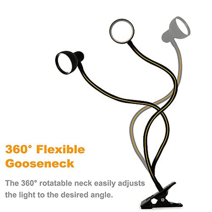 LiFMIRA Clip-on Reading Light - 3 Color Modes, 10 Dimmable Brightness,Black | Eye Care Clamp Desk Lamp with Flexible Gooseneck for Reading in Bed, Desk, Headboard, Computer - color: Black