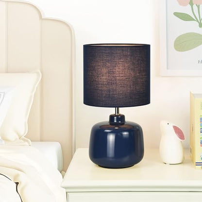 Oslo Small Ceramic Table Lamp for Living Room and Bedroom,Modern Kids Night Table Lamp,Φ7.09×H13.39IN,Bulb Excluded,Light Pink,Navy Blue - color: Navy Blue