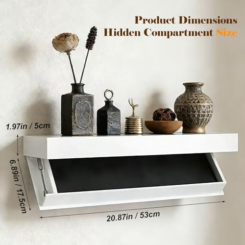 Floating Hidden Shelves for Wall with Concealed Storage Drawer, Hidden Shelf Night Stand with Secret Compartment, for Home Office Living Room, White - color: White