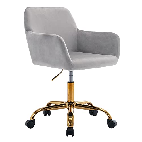 Velvet Makeup Vanity Chair,Home Office Desk Chair with Wheels, Gray | Fluffy Swivel Modern Armchair Upholstered Fuzzy Height Adjustable for Teens Women Girls Elegant for Living Room Bedroom - color: Grey