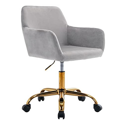 Velvet Makeup Vanity Chair,Home Office Desk Chair with Wheels, Gray | Fluffy Swivel Modern Armchair Upholstered Fuzzy Height Adjustable for Teens Women Girls Elegant for Living Room Bedroom - color: Grey