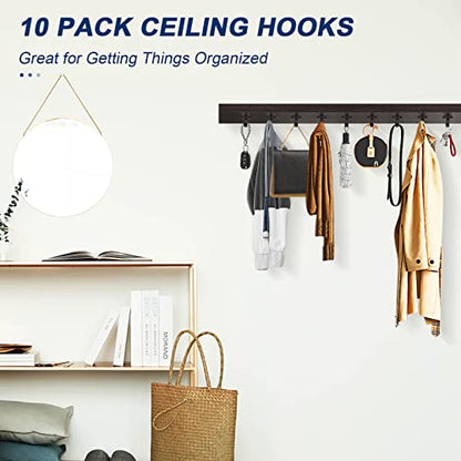 NearMoon Stainless Steel Screw Mounted Ceiling Hooks, Under-Shelf Towel/Robe Clothes Hook Heavy Duty Coat Hanger for Bathroom Kitchen Cabinet Garage, 10 Pack (Matte Black) - color: Matte Black