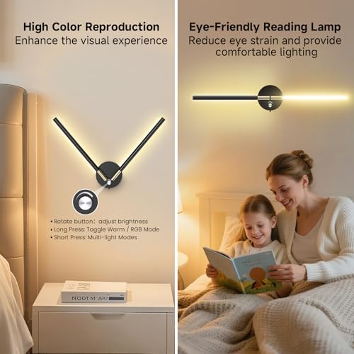 Battery Operated Wall Sconce with 360°DIY Independently Rotate Lamp,Wireless Magnetic Wall Lights with Remote,Timer,Dimmable 3000K-6500K,RGB Wall Sconces Decor for Bedroom,Living Room10000mAh - size: RGB-28.5 inch (Black - 2 Pack)
