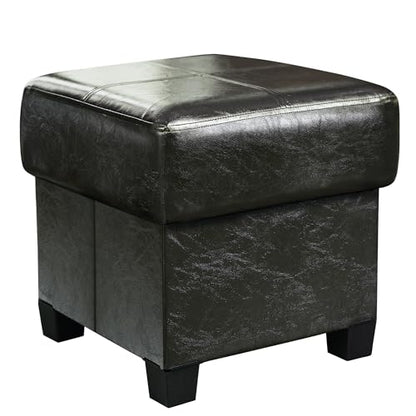 GLAXYFUR Square Storage Ottoman, Cube Ottoman with Legs, Leather Foot Stool | Footrest, PU Leather Ottoman with Storage, Upholstered Folding Bench for Living Room, Bedroom - color: 15.7" Black