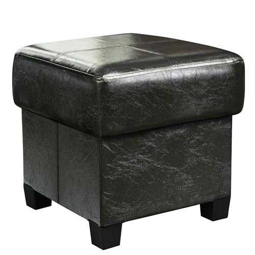 GLAXYFUR Square Storage Ottoman, Cube Ottoman with Legs, Leather Foot Stool | Footrest, PU Leather Ottoman with Storage, Upholstered Folding Bench for Living Room, Bedroom - color: 15.7" Black