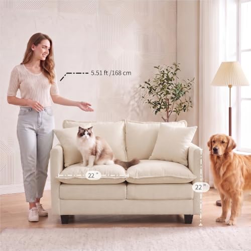 50'' Loveseat Sofa Set, Small Couch Set 2 Piece Cloud Love Seat with 27" Deep Seat Washable Chenille Pillows Couches for Small Spaces Apartment Living Room, Beige - color: Beige, size: 50"+50"