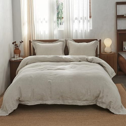 Simple&Opulence 100% Washed Linen Duvet Cover Set with Embroidered,2 Pieces Soft Farmhouse Comforter Set with Button Closure,1 Duvet Cover and 1 Pillowsham(Twin,Natural Linen) - color: Embroidery Linen, size: Twin
