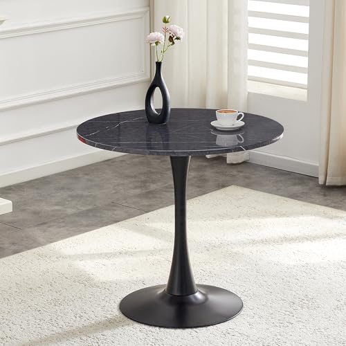 31.5" Round Dining Table, Mid-Century Modern Tulip Table with Thickened Tabletop & Metal Pedestal, Circle Bistro Table for Kitchen, Small Places, Apartments, Cafe - color: Dark Grey, size: 31.5" dining table