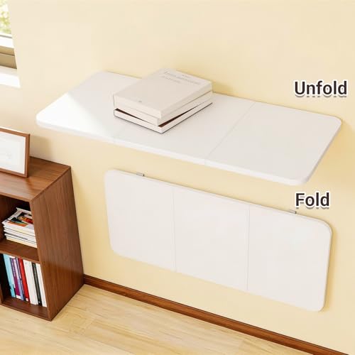 Neoaider Wall Mounted Folding Desk 35.4” x 15.7”, White | Drop Down Table with Metal Collapsible Brackets, Folding Wall Table for Small Spaces, Home, Office, Kitchen, Laundry Room - color: White, size: 35.4" x 15.7"