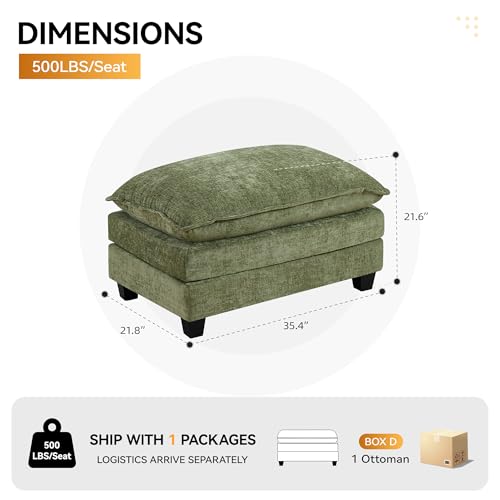 35‘’ Modern Chenille Cloud Sofa Ottoman,Rectangle Ottoman for Modular Sectional Sofa, Green - color: Green, size: 35'' Ottoman