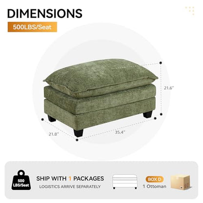 35‘’ Modern Chenille Cloud Sofa Ottoman,Rectangle Ottoman for Modular Sectional Sofa, Green - color: Green, size: 35'' Ottoman