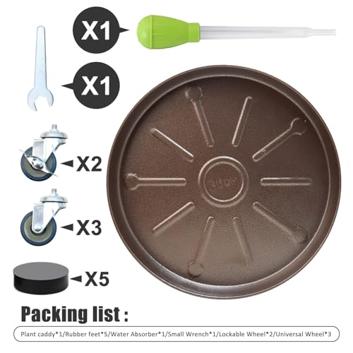 1 Pack 17 Inch Metal Plant Caddy With Lockable Wheels,Plant Stand Dolly for Heavy Planter,Wheeled Planter Saucer Tray,Rolling Plant Stand,Heavy-Duty Plant Caddy for Indoor and Outdoor(Copper) - color: Copper, size: 17 INCH 1PACK