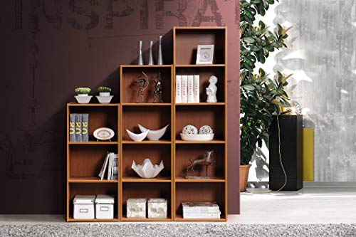 Hodedah 4-Shelf Bookcase in Cherry - color: Cherry, size: 4-Shelf