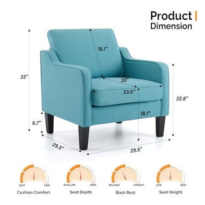 VINGLI Accent Chairs for Living Room Mid Century Modern Chair Sofa Chair Upholstered Arm Chair with Scooped Arms for Bedroom, Apartment, Office, Studio, Waiting Room, Play Room - color: Teal Blue