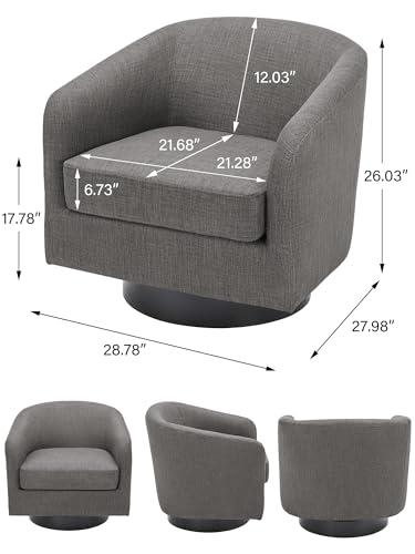 Swivel Barrel Accent Chair, Comfy Reading Armchair, Grey, Set of 2 | Club Chairs for Adults, Low-Back Design, Modern Round Style, Solid Wood Frame & Metal Swivel Base, For Living Room & Bedroom - color: Grey