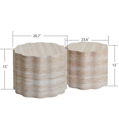 Nesting Coffee Table Set of 2, Modern Wood Center Table for Living Room, Faux Mars Pattern Side Table Accent End Table for Apartment Office, No Need Assembly (26.7"& 23.6") - color: 26.7"& 23.6" Beige Brown