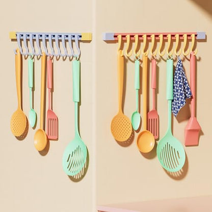 OULIGET Utility Slide Rail Hook,Under Cabinet Kitchen No Punching Hooks for Hanging Utensil,Bathroom Bedroom Office Wall Door Rack with 10 Hooks,2Pieces - color: Blue Pink