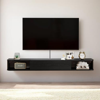Pmnianhua Floating TV Stand with Drawer,74'' Wall-Mounted TV Cabinet,Floating TV Console,Under TV Entertainment Shelf with Storage for Bedroom Living Room(Black)
