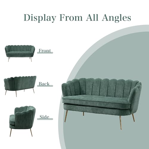 Chifee & Vingol Upholstered Small Loveseat for Small Space with Golden Legs,Green - color: Chenille-green