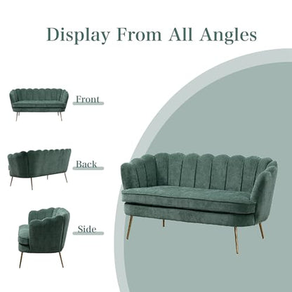 Chifee & Vingol Upholstered Small Loveseat for Small Space with Golden Legs,Green - color: Chenille-green