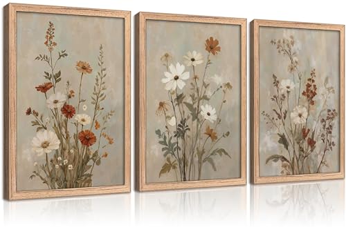 3Pcs Vintage Wildflower Canvas Wall Art Country Farmhouse Watercolor Flowers Painting Picture Wall Decor Boho Botanical Poster Print Artwork for Living Room Bedroom Dining Room Office Home Decoration - color: Floral-10, size: 16"L x 12"W