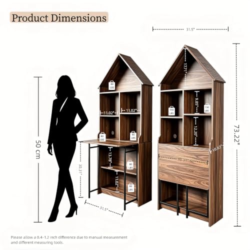 Folding A-Frame Bookshelf Narrow Bookcase with Hideaway Craft Desk Walnut | Convertible Hideaway Desk to Bookshelf for Small Spaces, Multifunctional Craft Table & Vanity - color: Natural Walnut