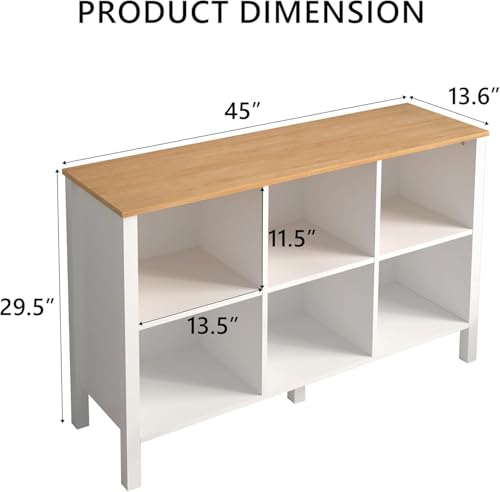 6-Cube Bookcase, Farmhouse Wooden Bookshelf Low Storage Organizer, 45" Horizontal White Console with Legs, Hallway Book Case for Entryway, Display Cabinet for Living Room (White, 6-Cube) - color: White, size: 6-Cube