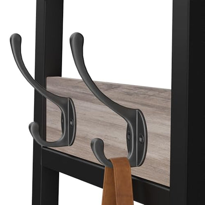 Coat Rack Freestanding with 3 Shelves and 7 Hooks | Coat Stand, Hall Tree Free Standing, Clothes Rack Stand Organizer, Industrial Style, Greige and Black - color: Greige and Black, style: 3 Shelves