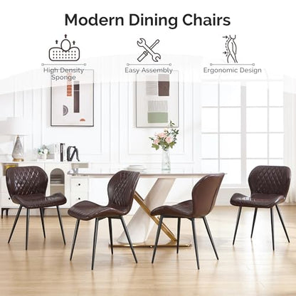 Dining Chair, Comfy Modern Dining Chairs with Thick Cushions, Upholstered Faux Leather Kitchen Side Chairs with Adjustable Metal Legs for Dining Room (Coffee) - color: Coffee, size: Set of 1
