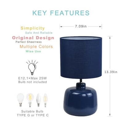 Oslo Small Ceramic Table Lamp for Living Room and Bedroom,Modern Kids Night Table Lamp,Φ7.09×H13.39IN,Bulb Excluded,Light Pink,Navy Blue - color: Navy Blue