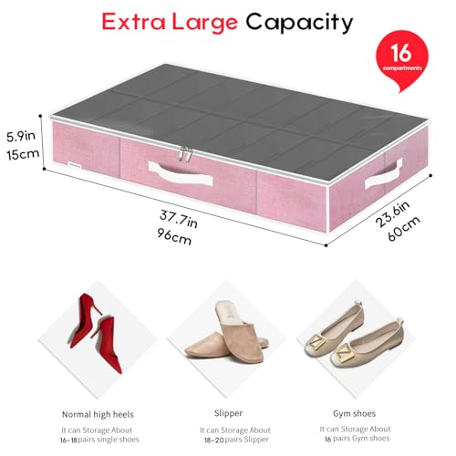 Onlyeasy Large Under Bed Shoe Organizer Container Box, Set of 2, Fit 16 to 32 Pairs of shoes, Underbed Shoes Closet Storage Solution, L37.7x W23.6x H5.9 inch, Cotton-like Pink, MXPUBS16P2 - color: 2 Shoes (16+16 Cells) Cotton-like Pink