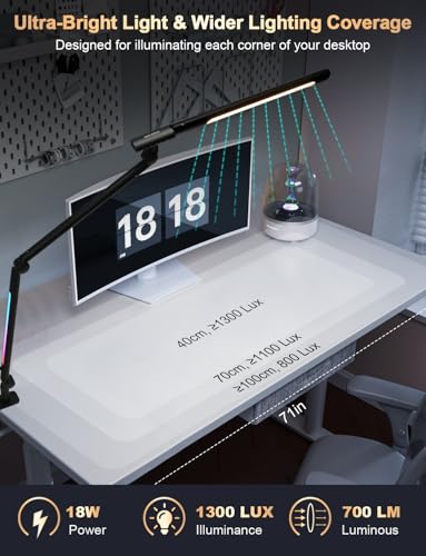 LED Desk Lamp with Clamp, Adjustable Swing Arm RGB Desk Light with Remote, Eye-Caring 4 Modes Stepless Dimming Lamp for Home Office Reading Study Gaming - color: RGB Desk Light