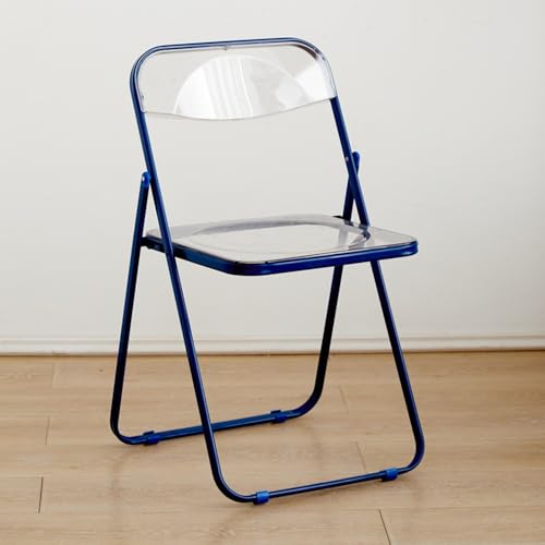 Stackable Transparent Acrylic Folding Chairs - Dining Stool with Backrest for Home & Living Room – Space-Saving, Modern Design (Dark Blue) - color: Dark Blue