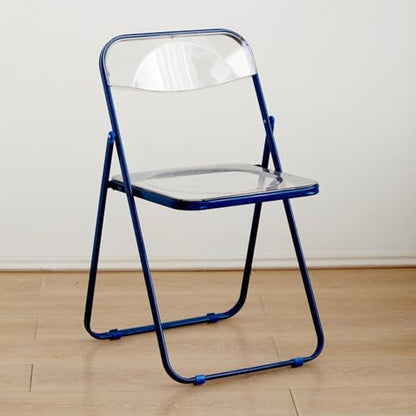 Stackable Transparent Acrylic Folding Chairs - Dining Stool with Backrest for Home & Living Room – Space-Saving, Modern Design (Dark Blue) - color: Dark Blue