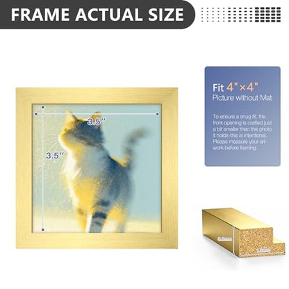 4x4 Picture Frame, Wall Mount or Tabletop Photo Frames with Engineered Wood, Gold 4 Pack - color: GD, size: 4x4-4PK