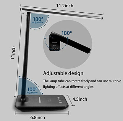 Desk lamp,LED Lamp with Wireless Charger,USB Charger Port,Touch Control,3 Color Modes,5 Brightness Levels,Eye-Protecting Table Lamp,Led Lights for Bedroom,Home,Office,Black