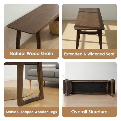 HNY Farmhouse Dining Bench, Solid Wooden Entryway Bench, 55 Inch Long Wooden Bench, Kitchen Dining Seat for Entryway/Dining Room/Kitchen/Living Room, Walnut - color: Walnut Wood, size: 1 bench