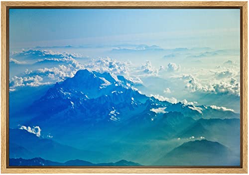 SIGNWIN Framed Canvas Wall Art Areial View Blue Sunrise Over Snowy Mountain Landscape Wilderness Photography Modern Art Contemporary Scenic Dramatic for Living Room, Bedroom, Office - 16"x24" Natural - color: B10-2103-spl12, size: 24"L x 16"W