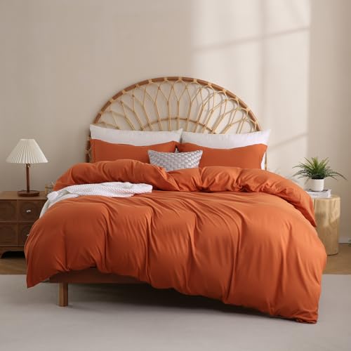 JSD Burnt Orange Duvet Cover Set Full Size | 3 Piece Soft Microfiber Duvet Cover with Pillow Shams Zipper Closure, Comforter Not Included, Oeko-Tex Certified - color: Burnt Orange, size: Full